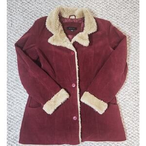Static‎ Coat Women's XL Red Corduroy Fur Trimmed Boho Y2K Vintage